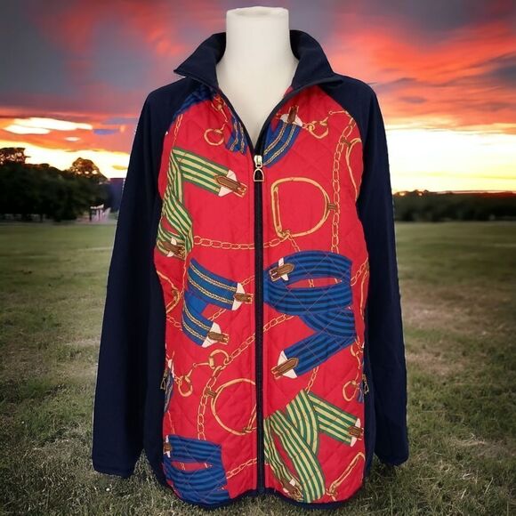 Ralph Lauren LRL Quilted Jacket Plus Sz 1X Horse Bit Equestrian Zip Up Stretch - Picture 1 of 14